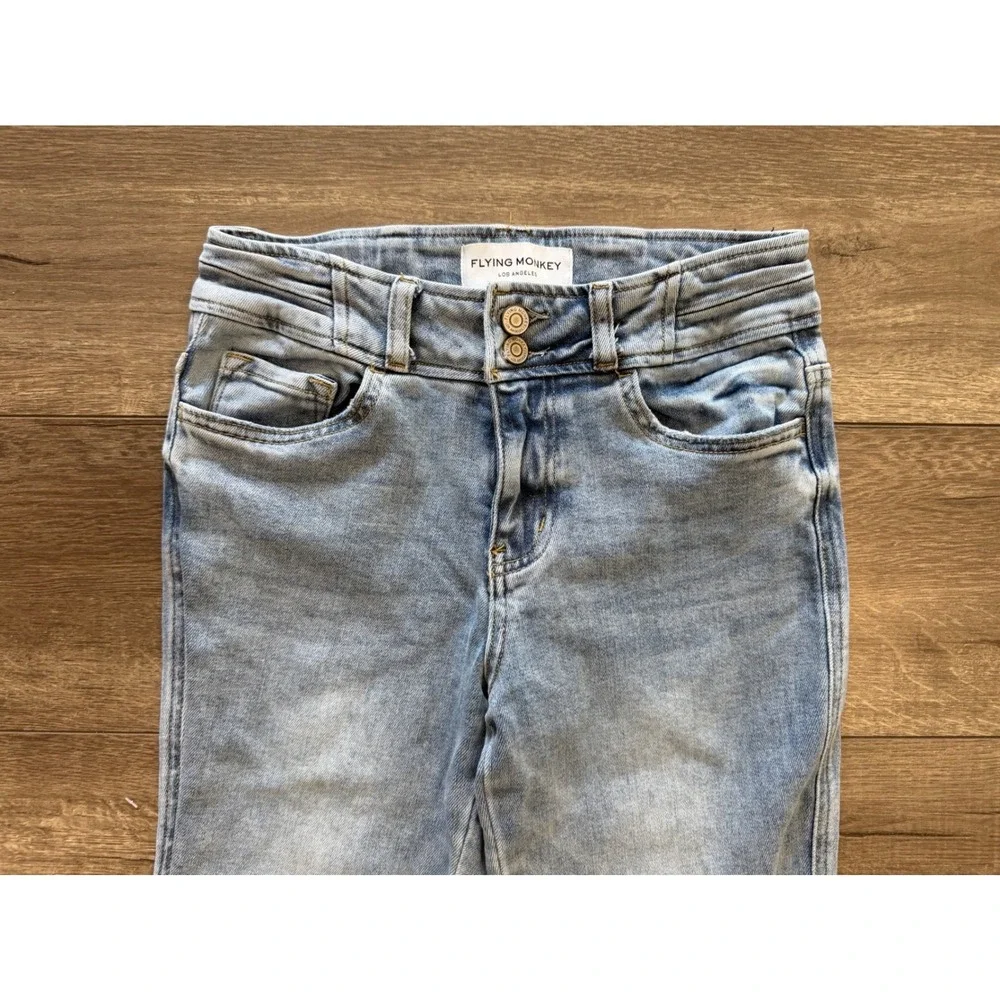 Flying Monkey High Rise Boot Cut Jeans‎ Light Wash Raw Hem Size 26 BY4452X